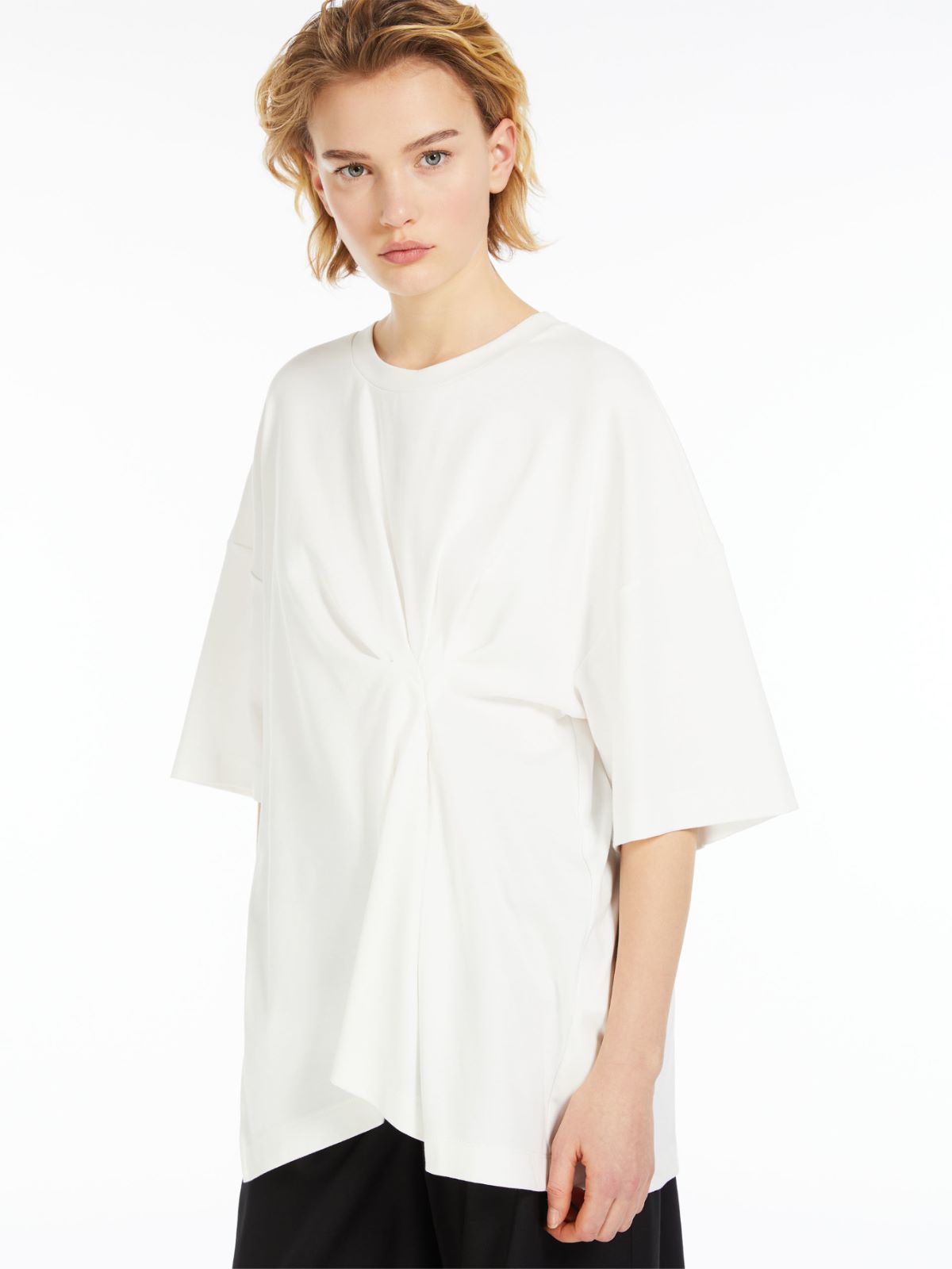 Jersey T-shirt with asymmetrical pleats