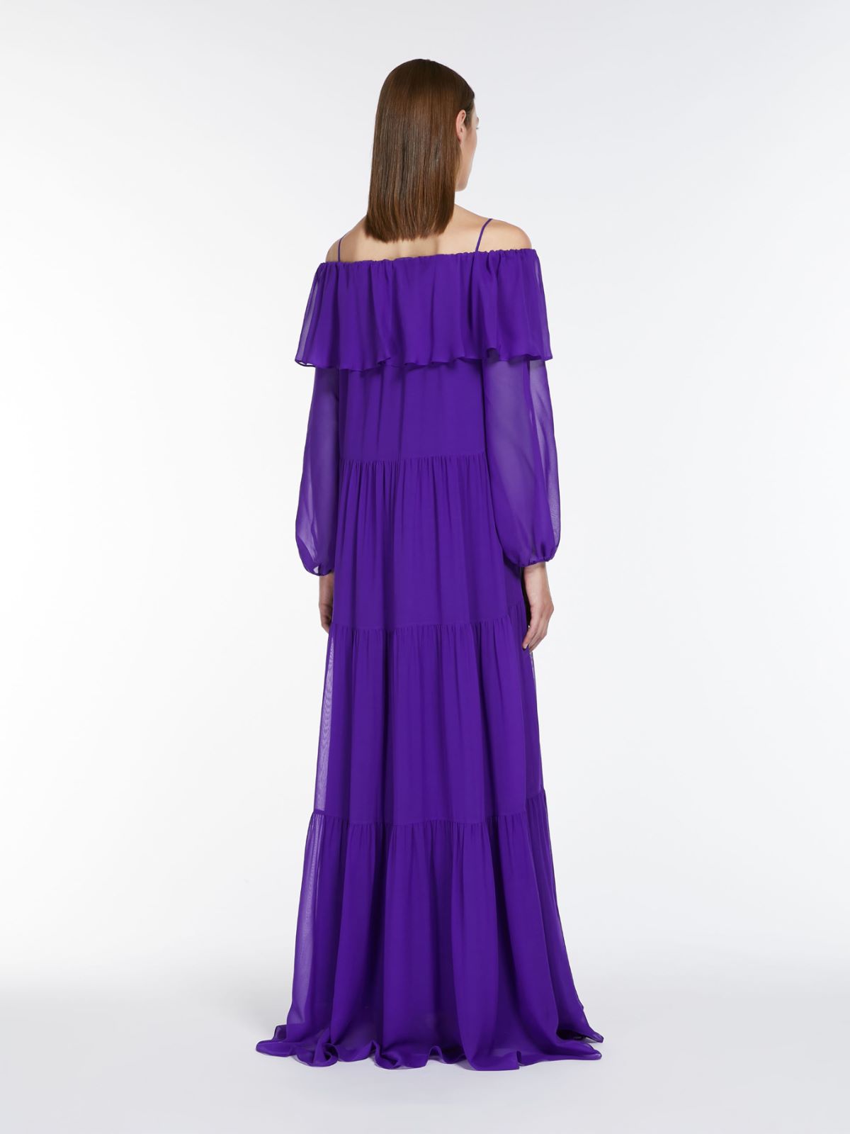 Printed silk off-the-shoulder dress