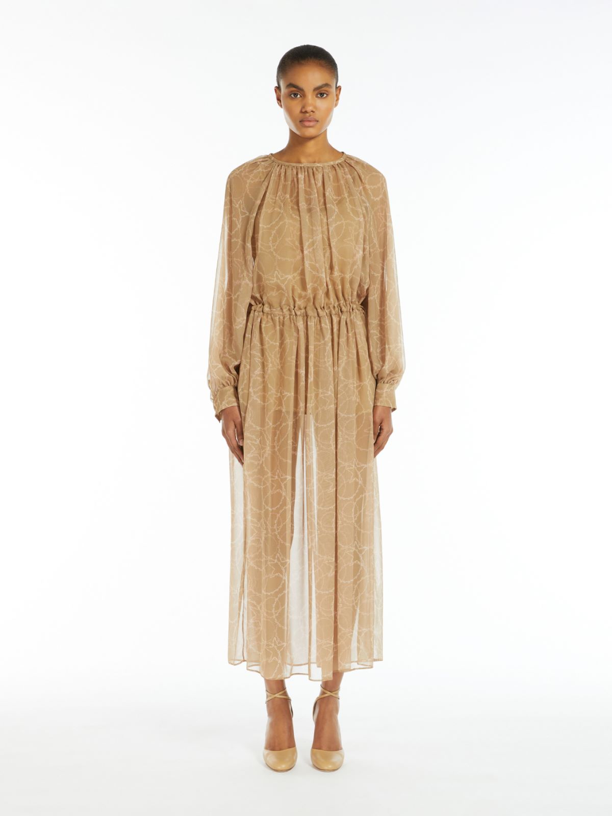 Printed silk dress with drawstring