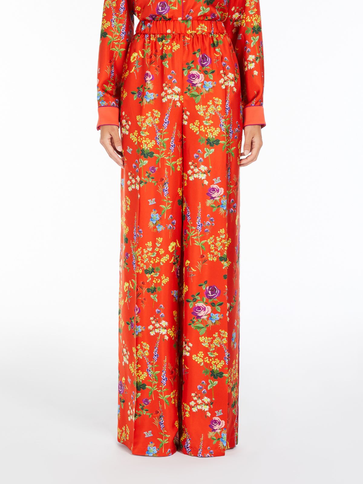 Printed silk pyjama-style trousers