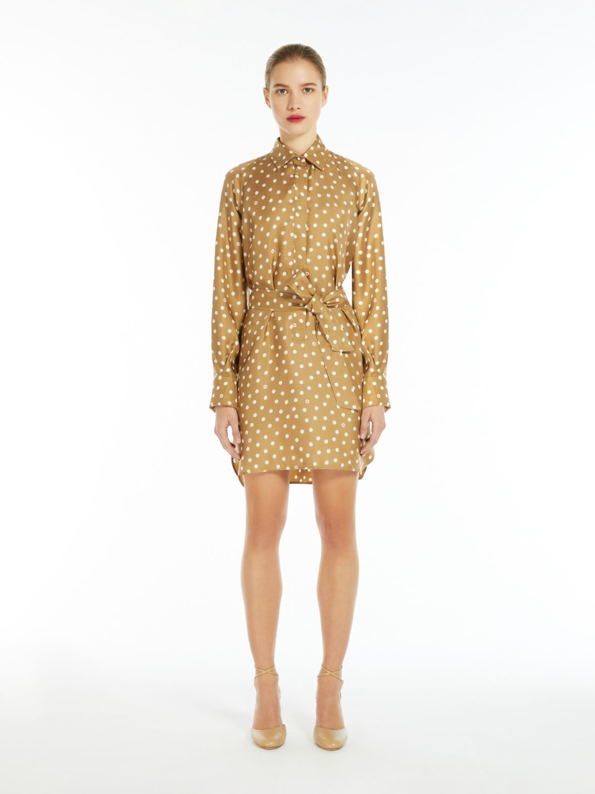 Printed silk shirt dress