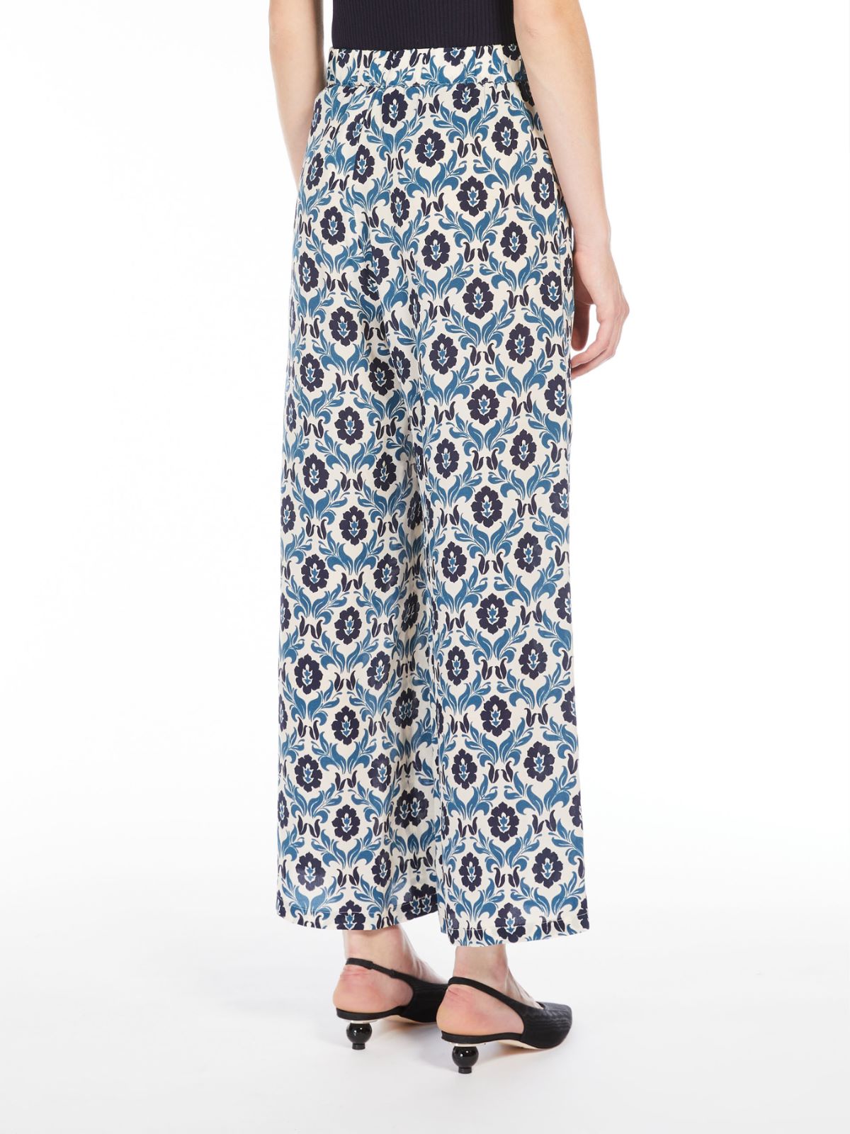 Printed silk cropped trousers