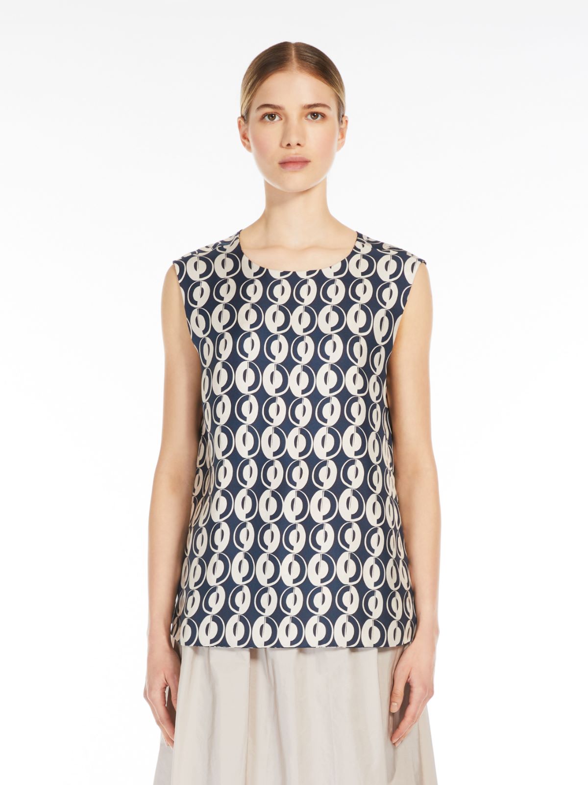 Reversible sleeveless top in printed silk