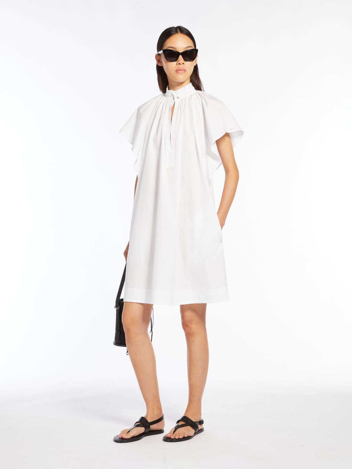 Poplin mini dress with flounce