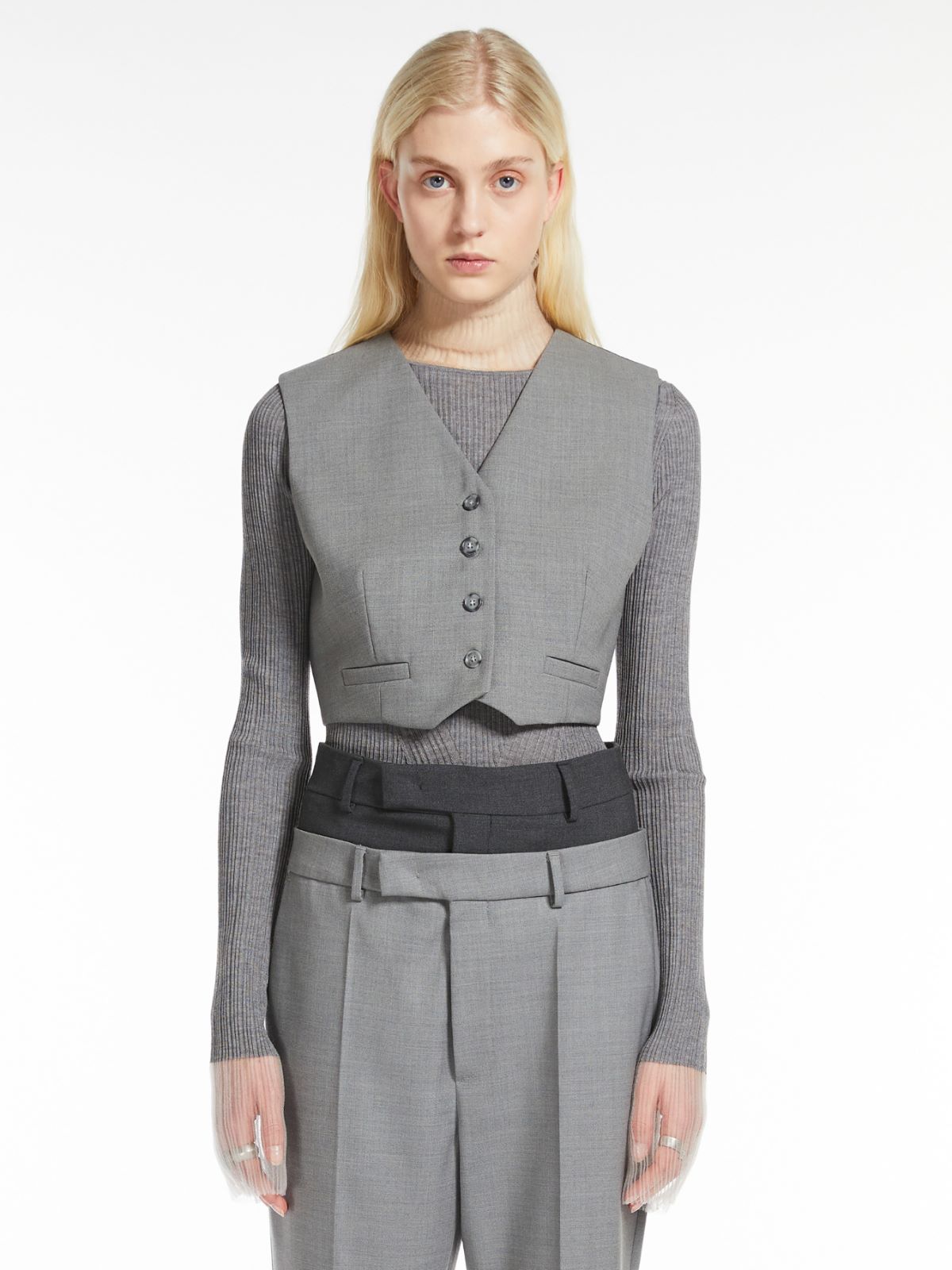 Cropped stretch wool waistcoat