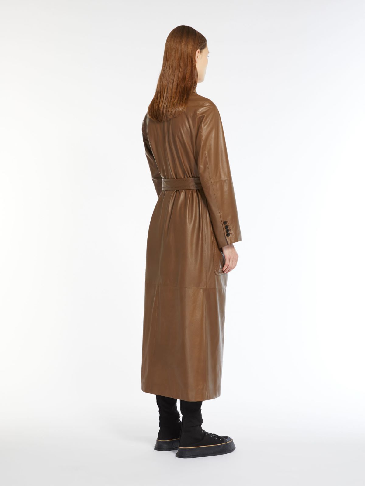 Nappa leather wrap trench coat