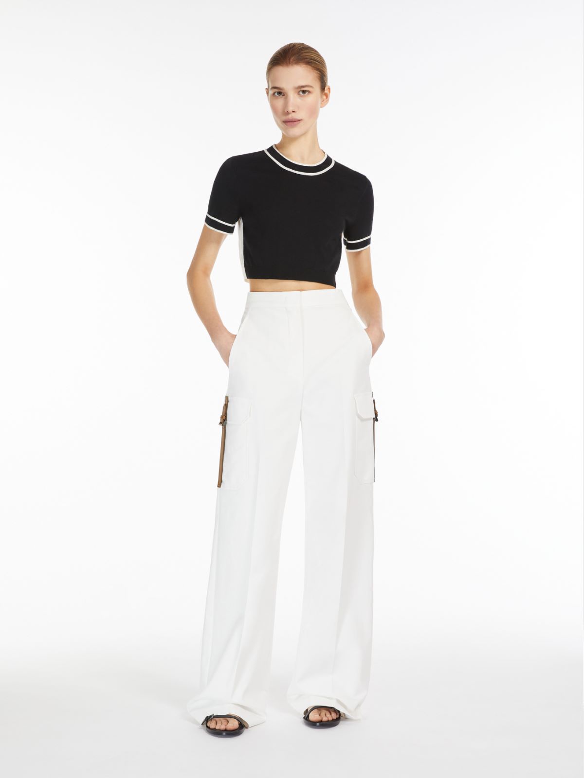 Stretch satin wide trousers
