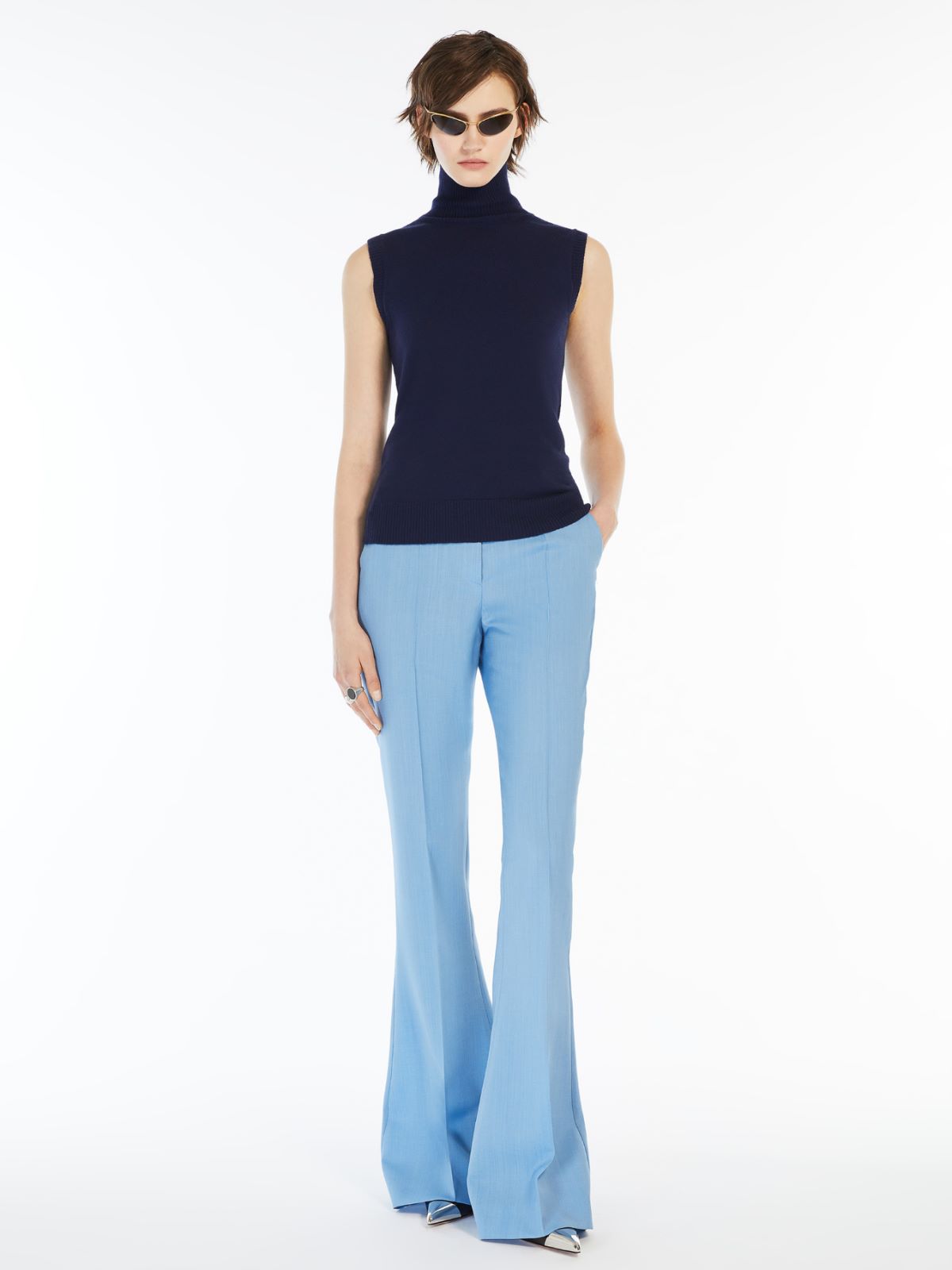 Sleeveless mock polo-neck sweater