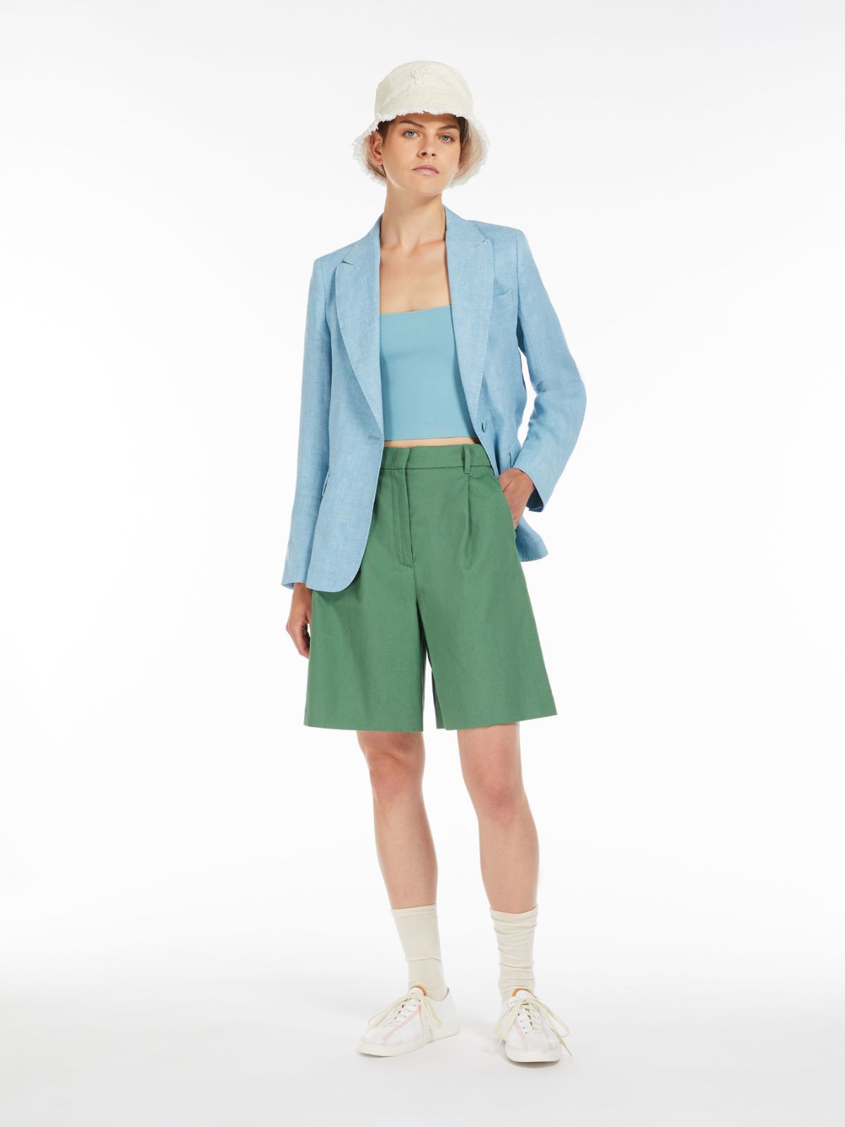 Cotton and linen canvas Bermuda shorts