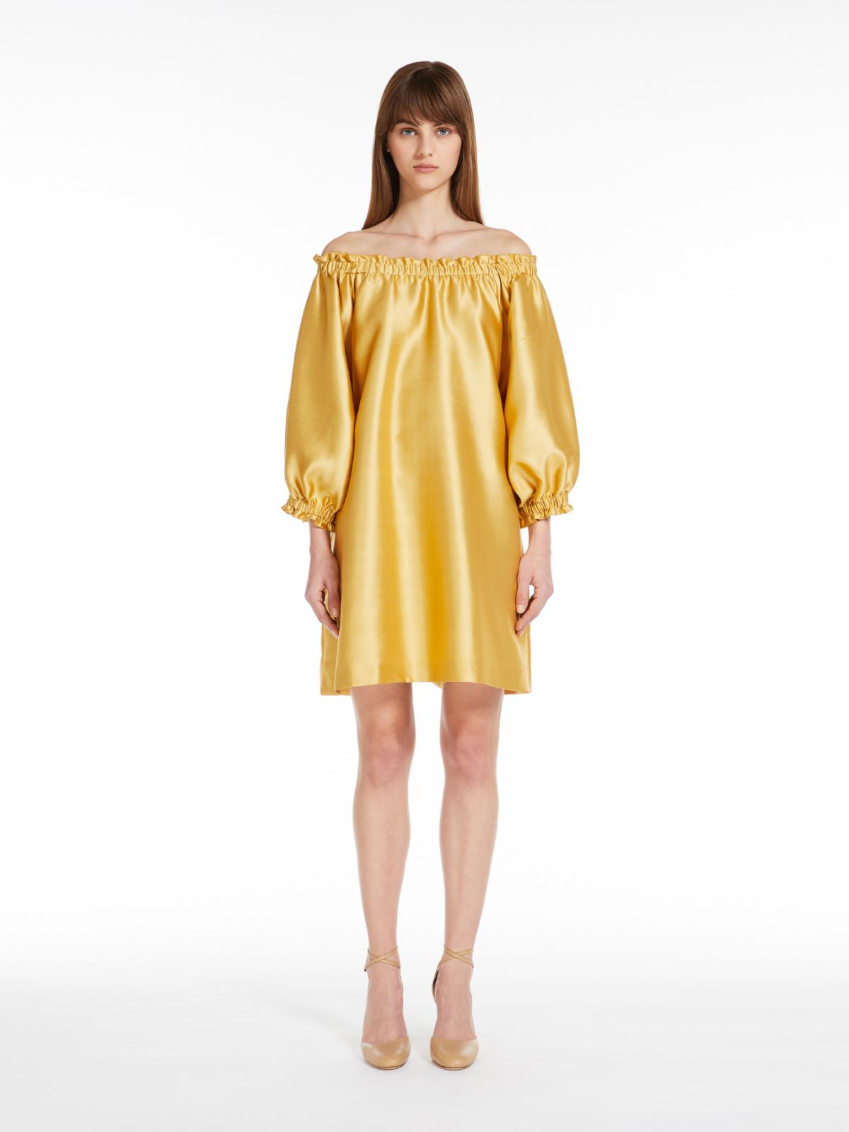 Short dress in silk-blend shantung