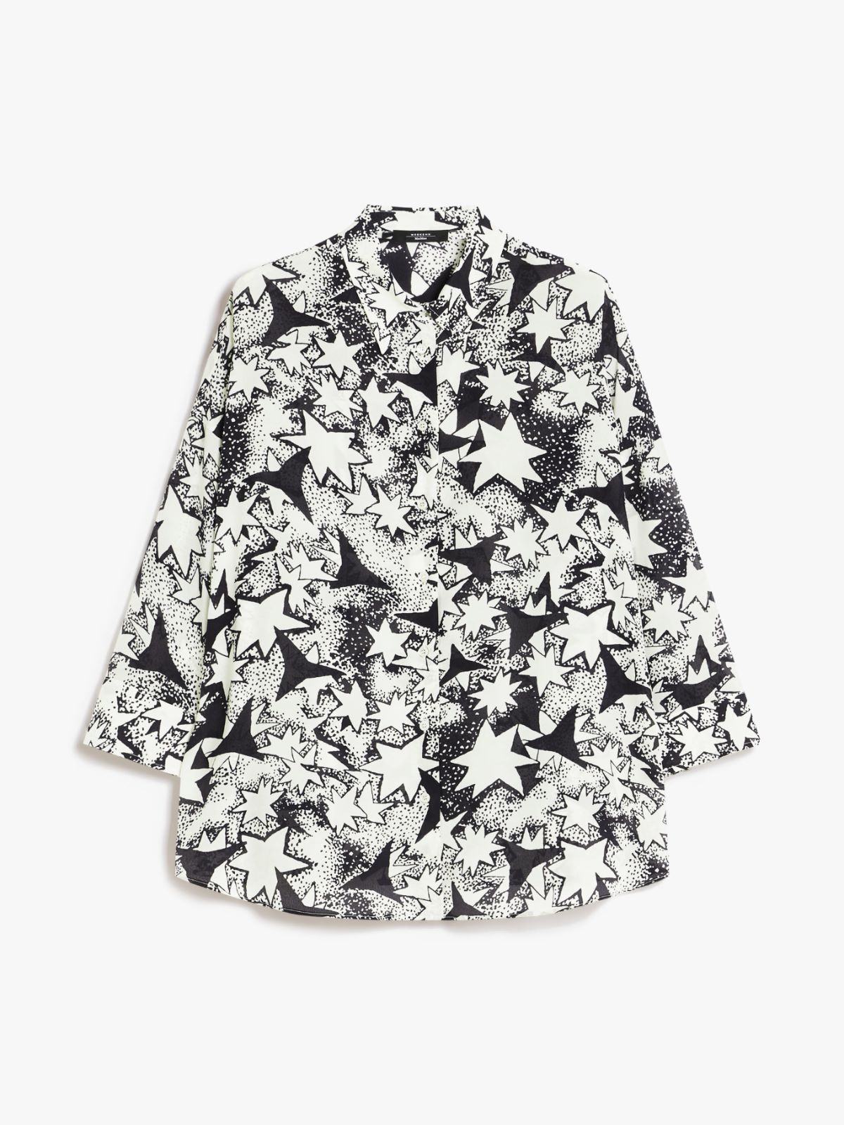 Flared printed silk shirt