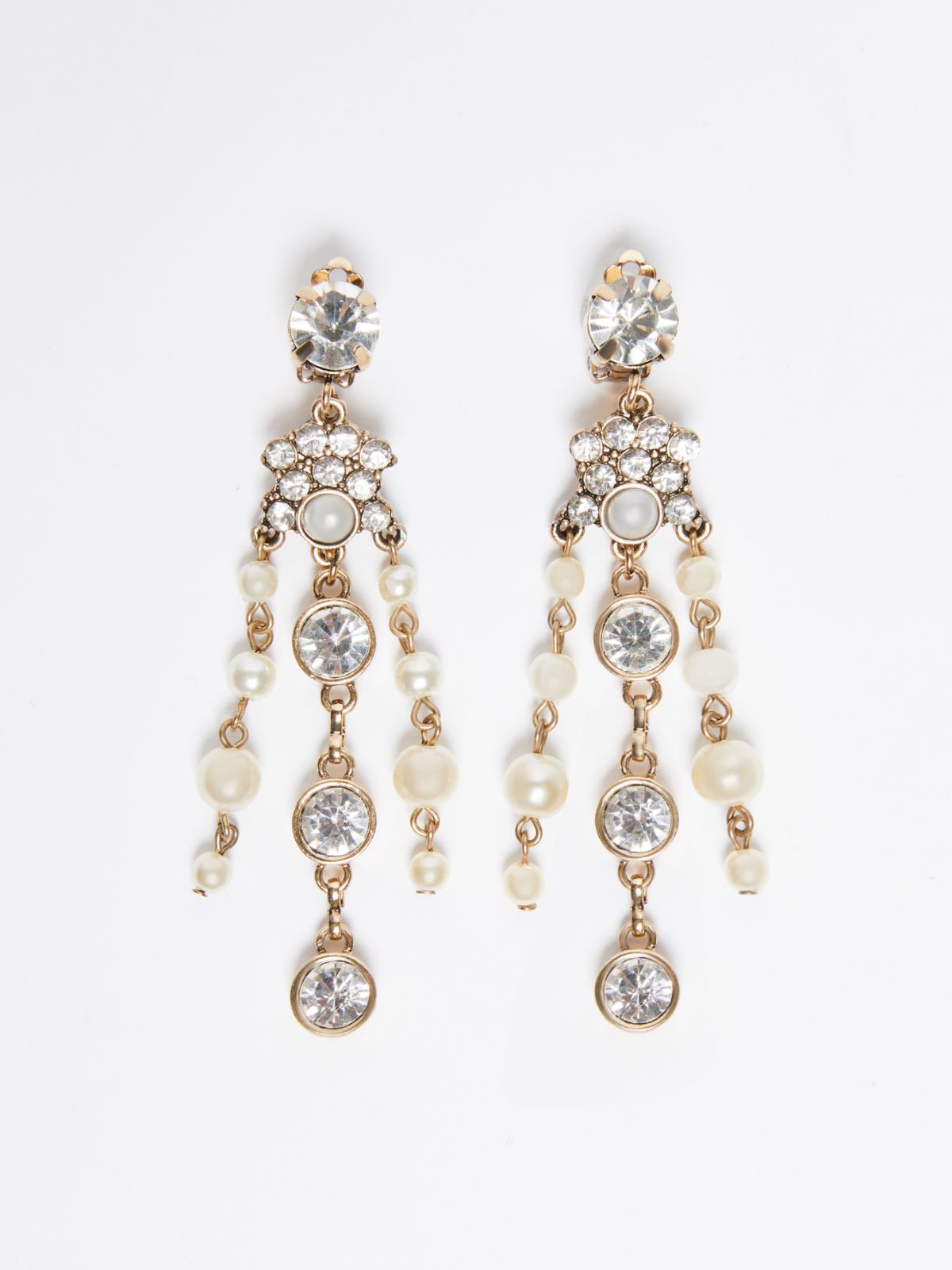 Pearl and rhinestone chandelier earrings