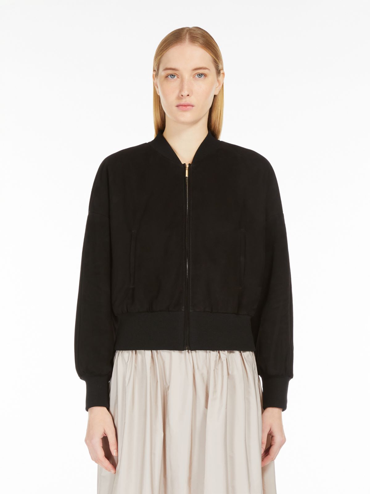 Suede cropped bomber jacket