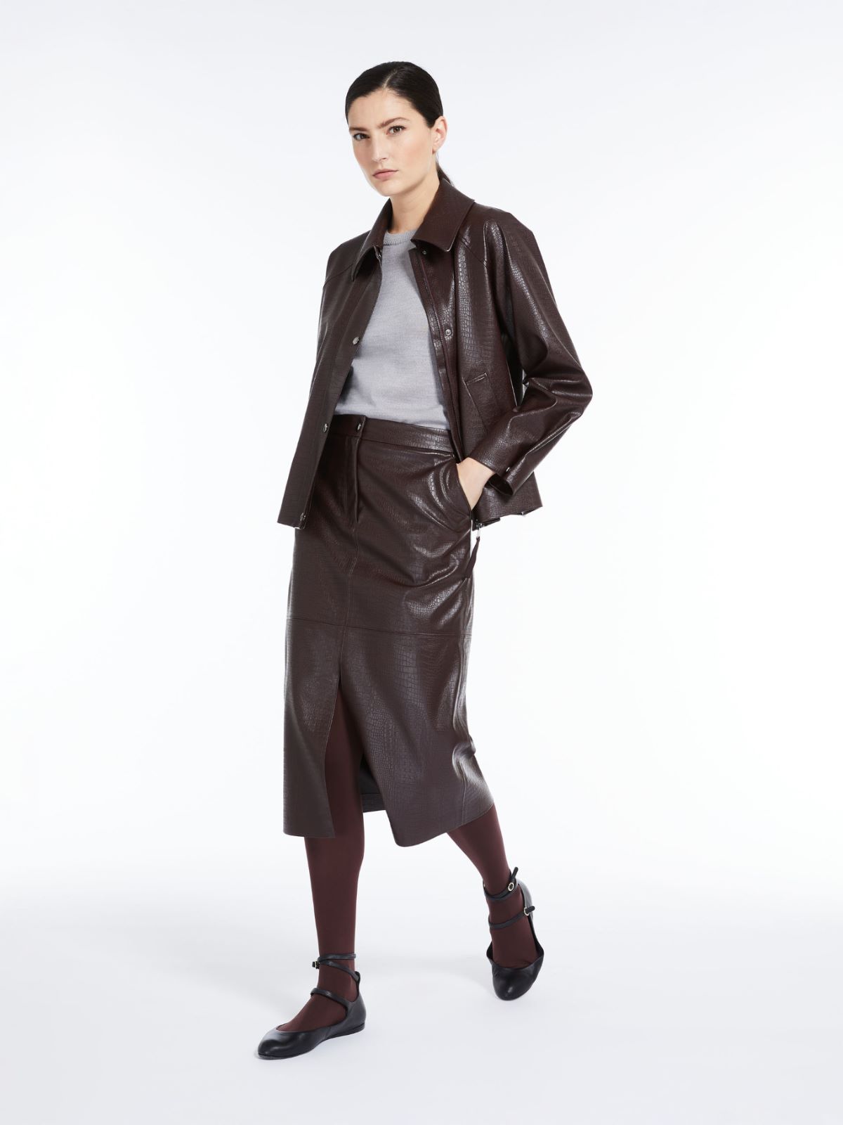 Crocodile-print jersey skirt