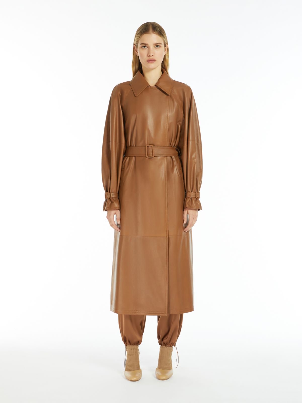 Matt nappa leather trench coat