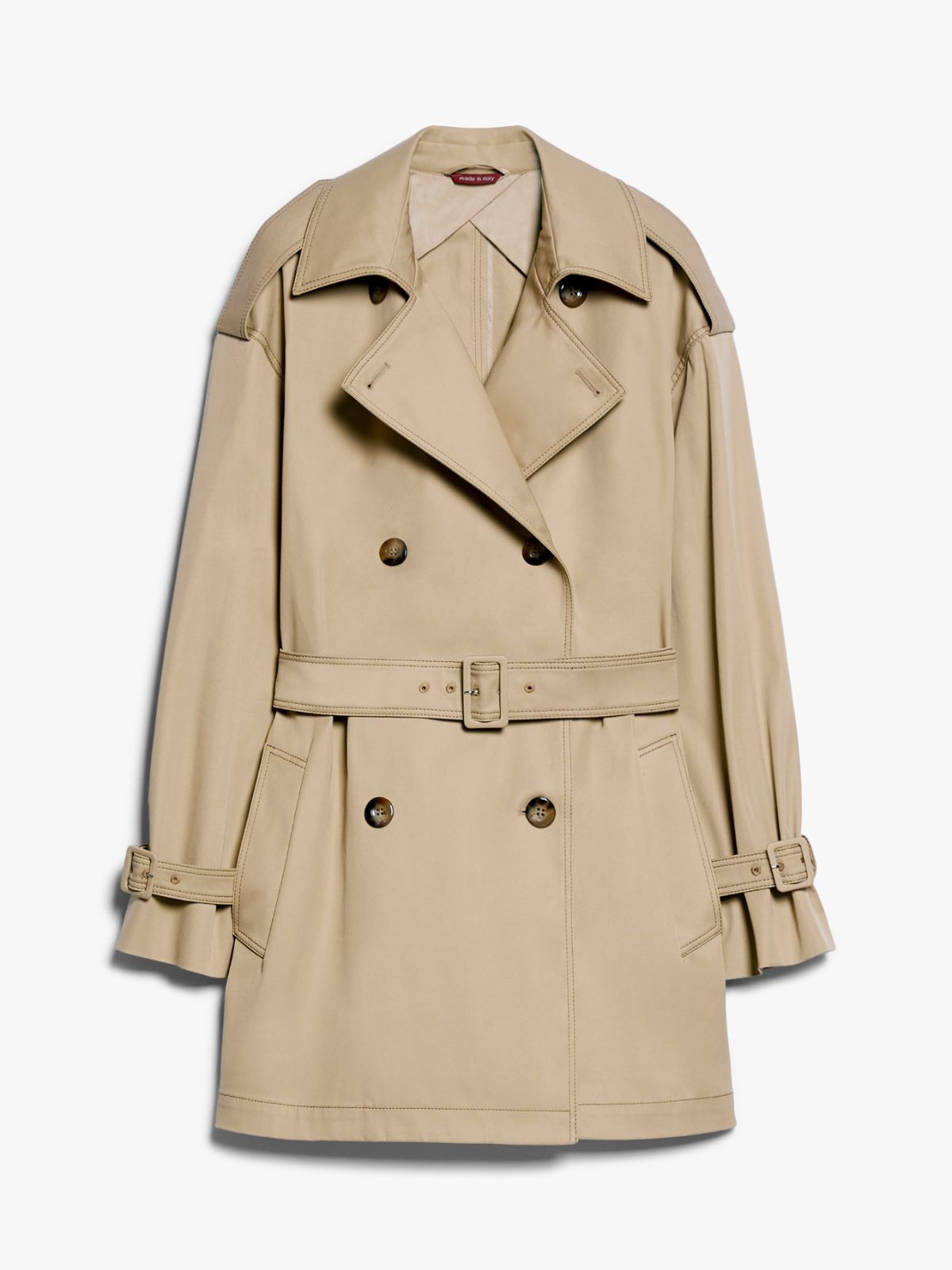 Water-repellent gabardine short trench coat