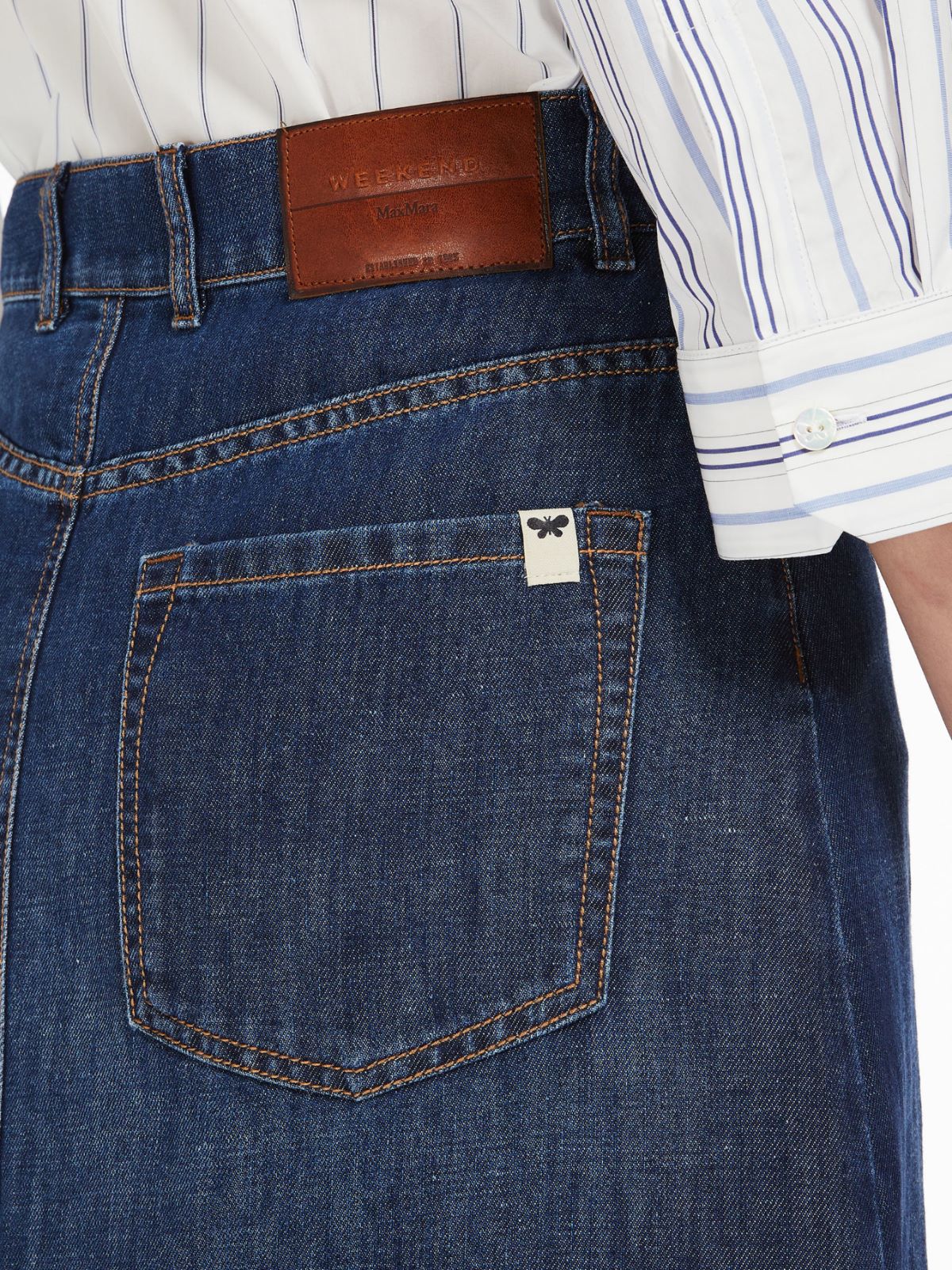 Cotton denim and linen skirt