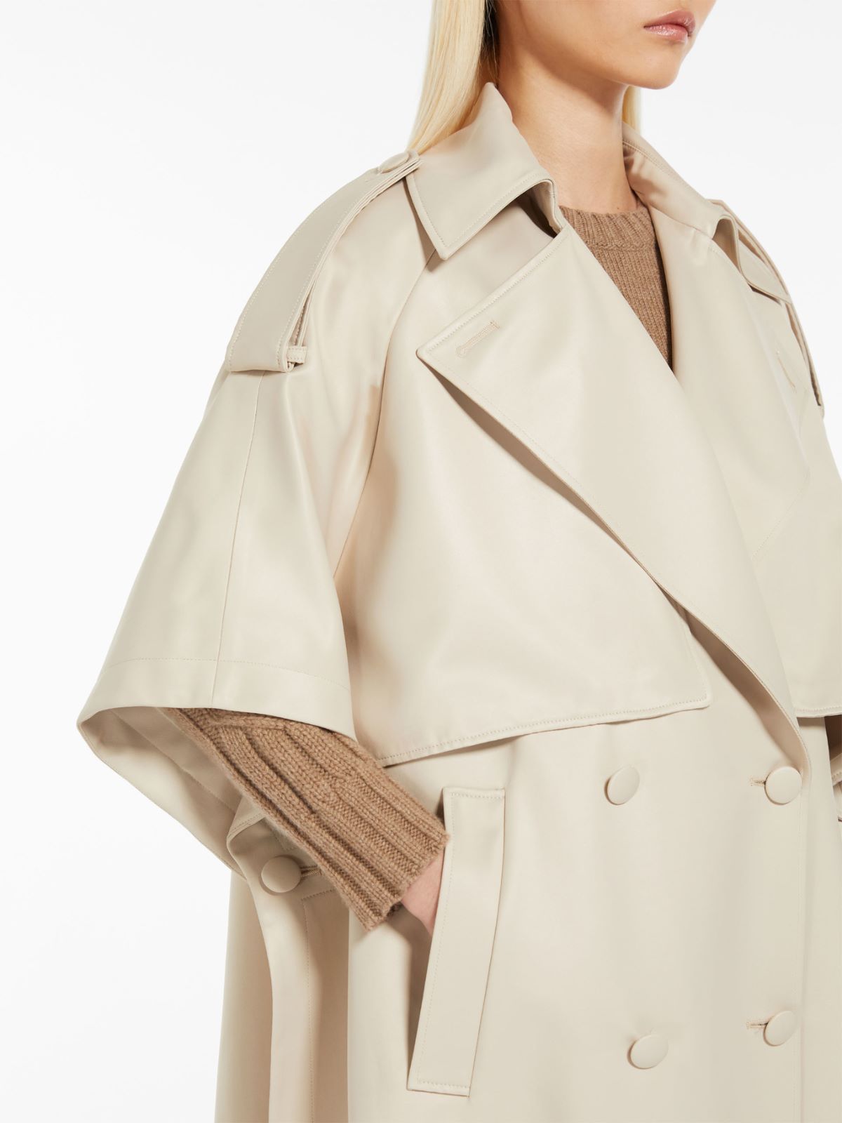 Double-breasted satin cape