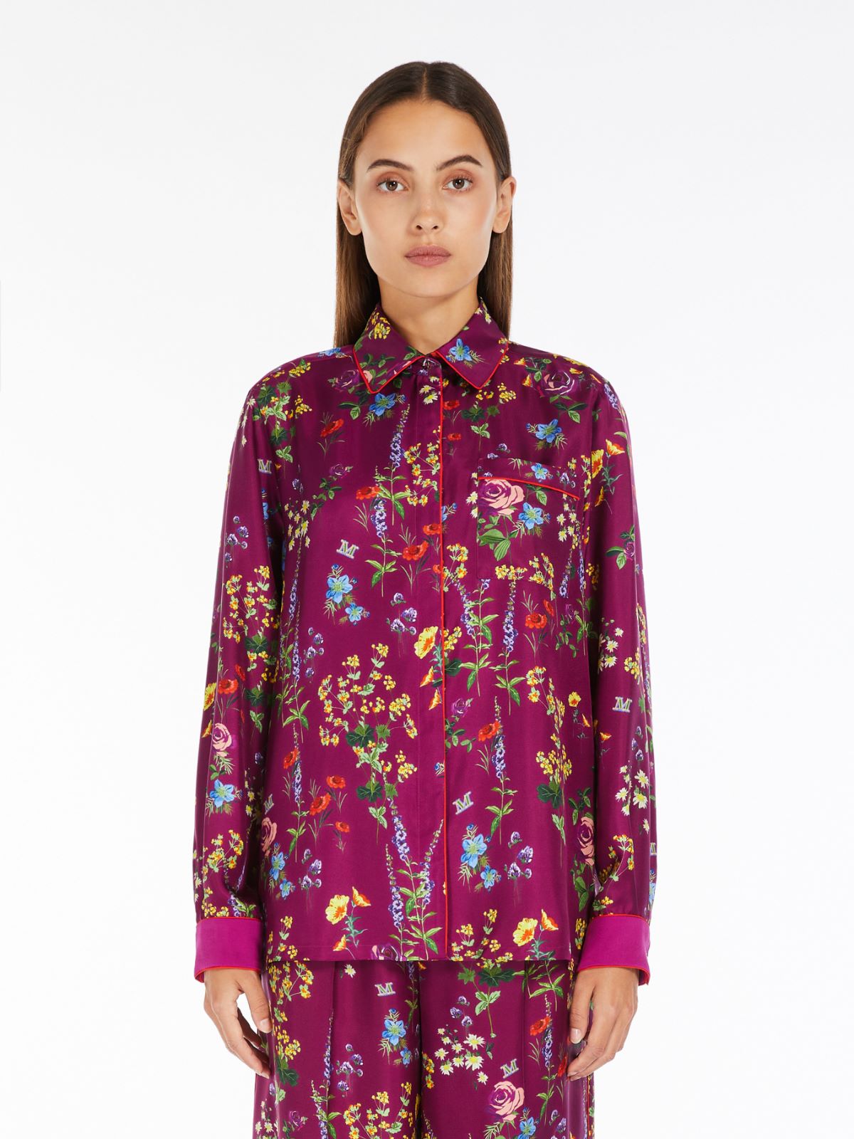 Printed silk pyjama-style shirt