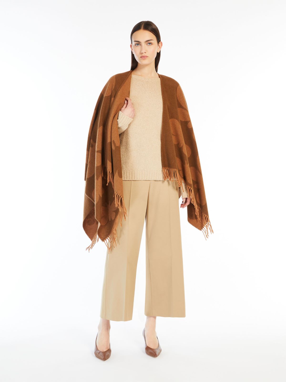 Jacquard wool poncho