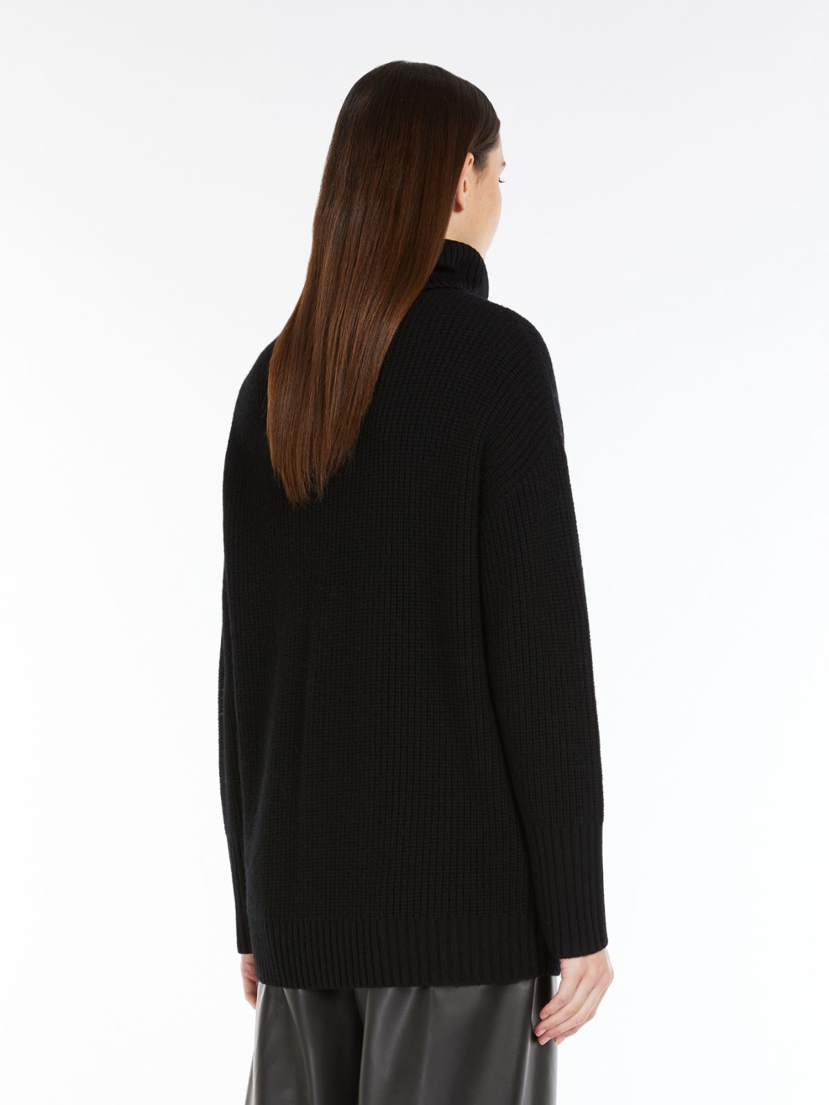 Rib-knit wool pullover with high neck