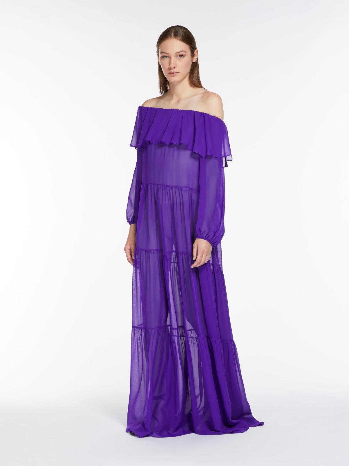 Printed silk off-the-shoulder dress