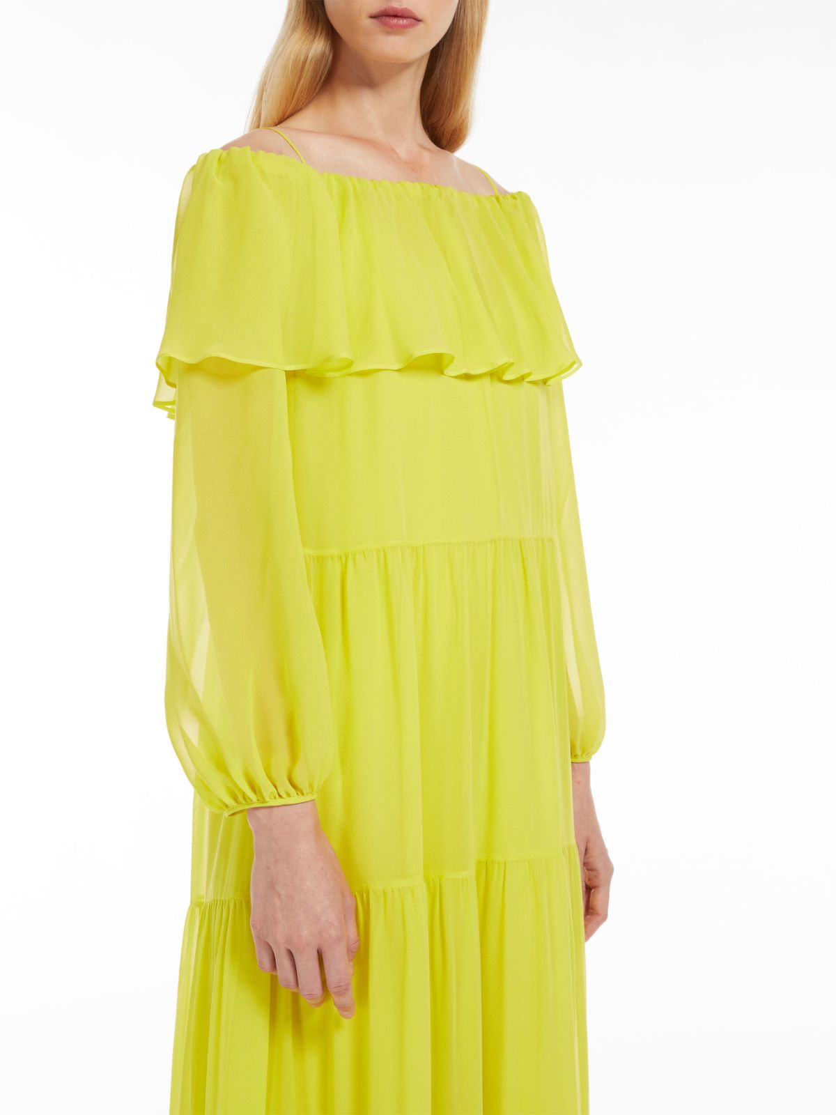 Printed silk off-the-shoulder dress