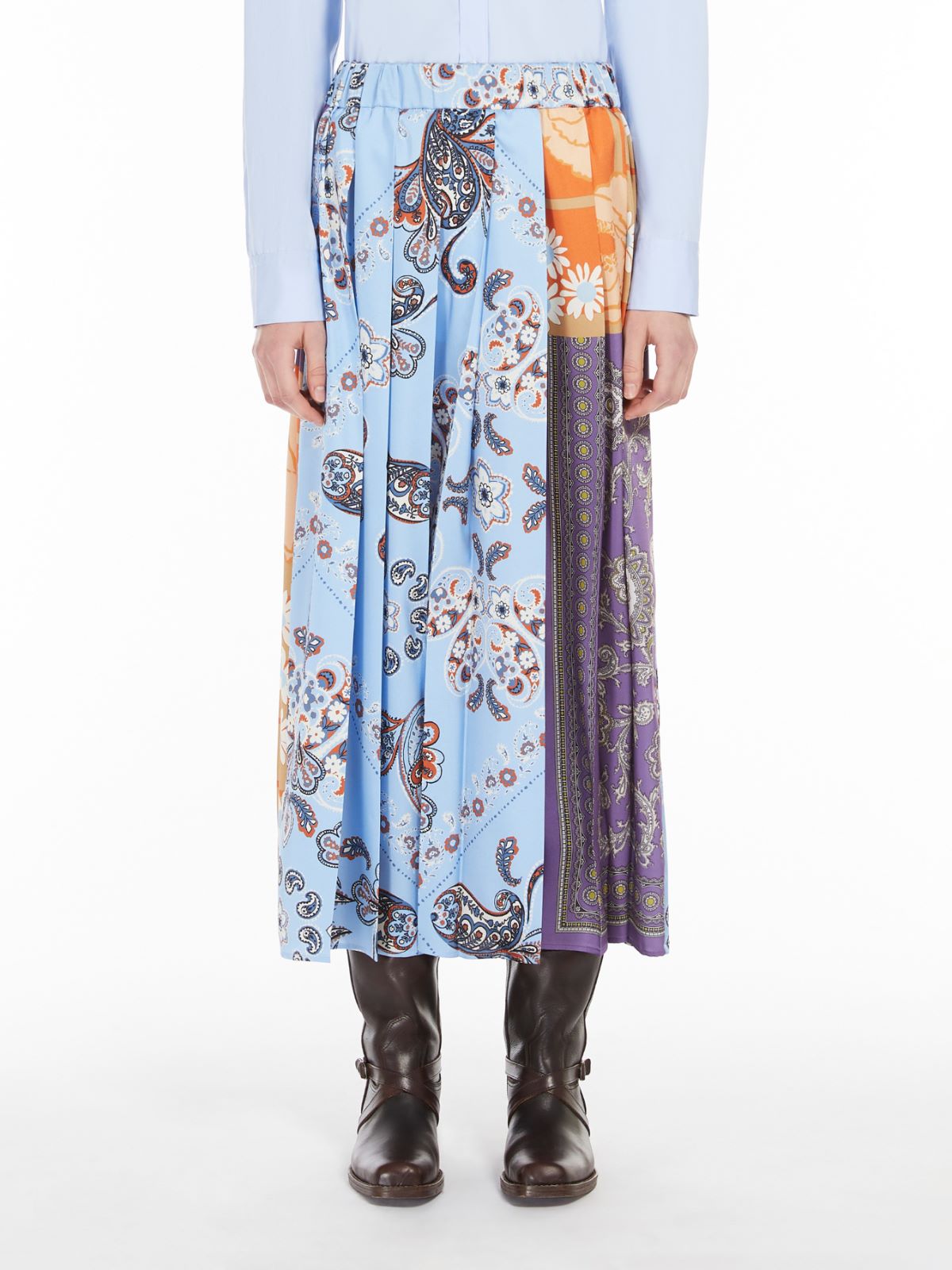 Pleated printed twill skirt