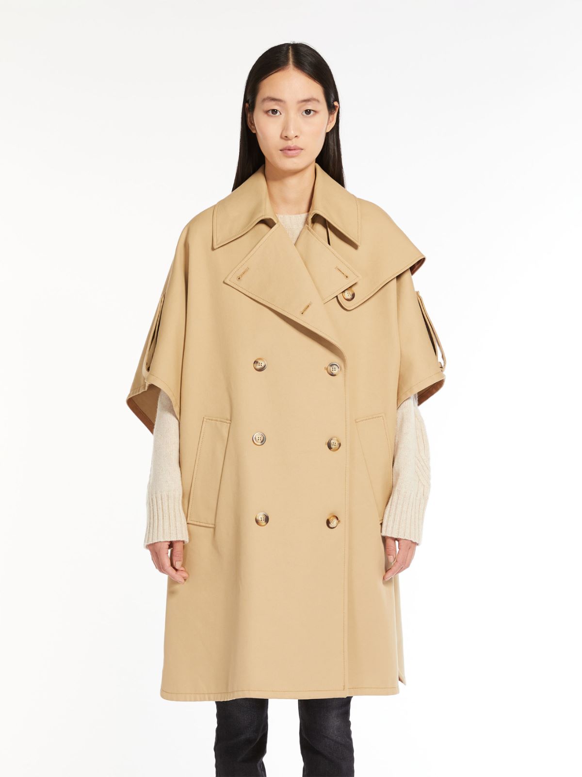 Double-breasted cape in water-resistant cotton