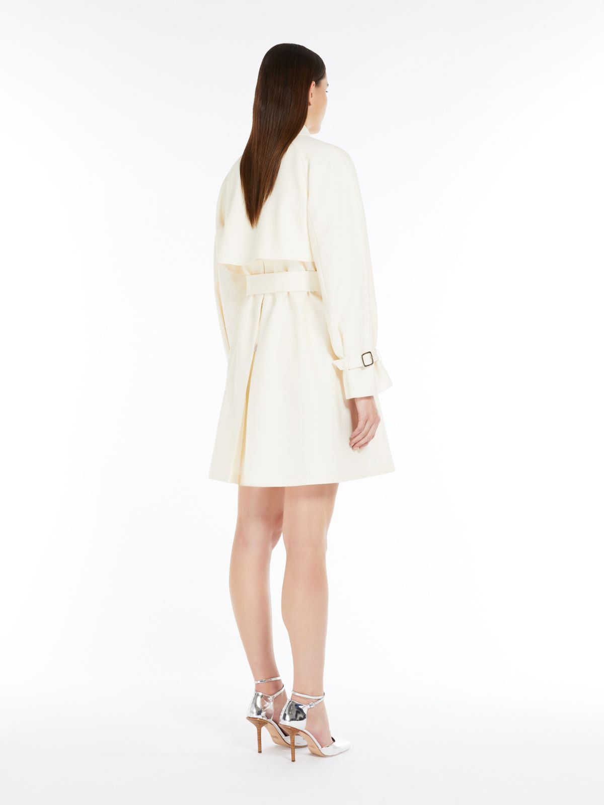 Flared trench coat in wool and silk
