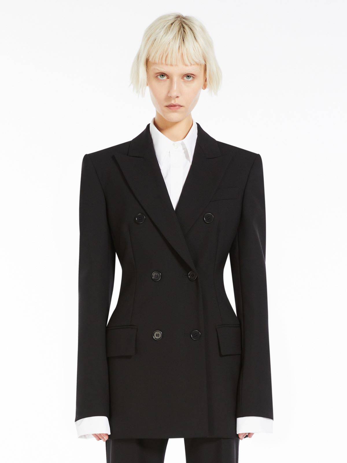 Double-breasted stretch wool blazer