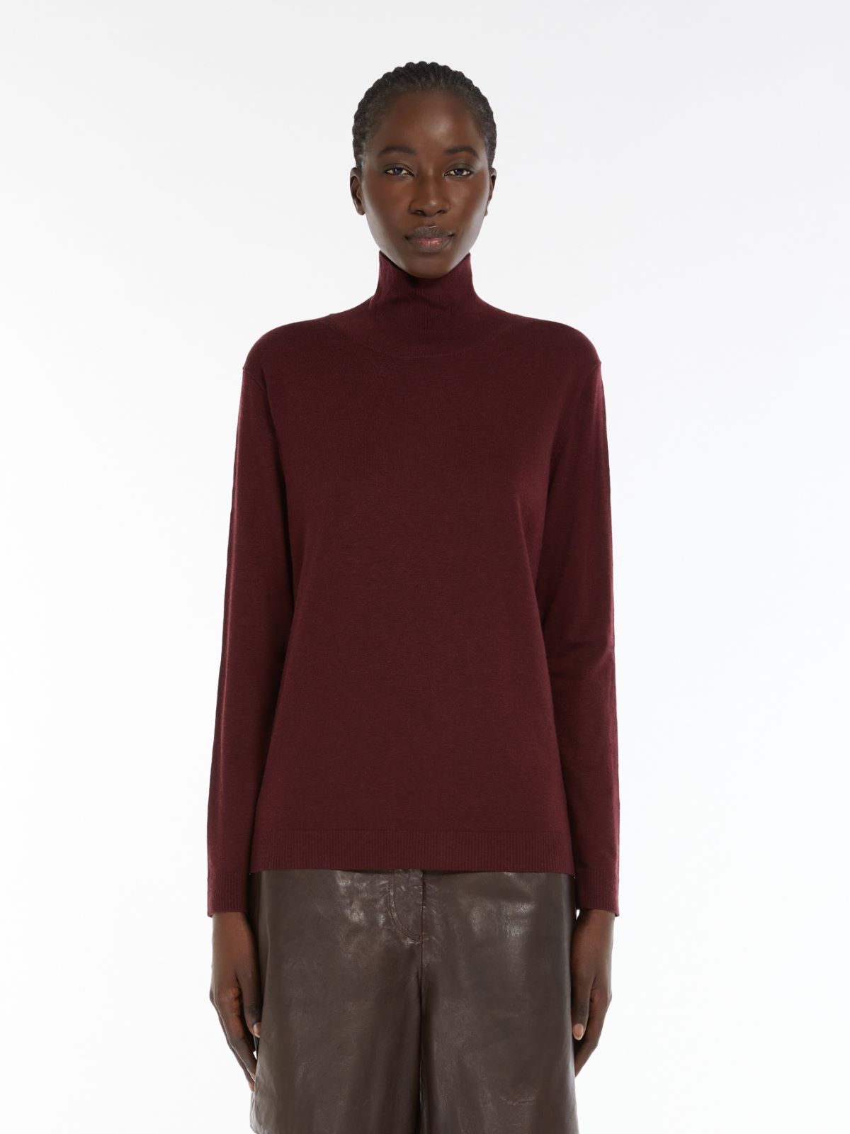 Silk and wool polo-neck sweater