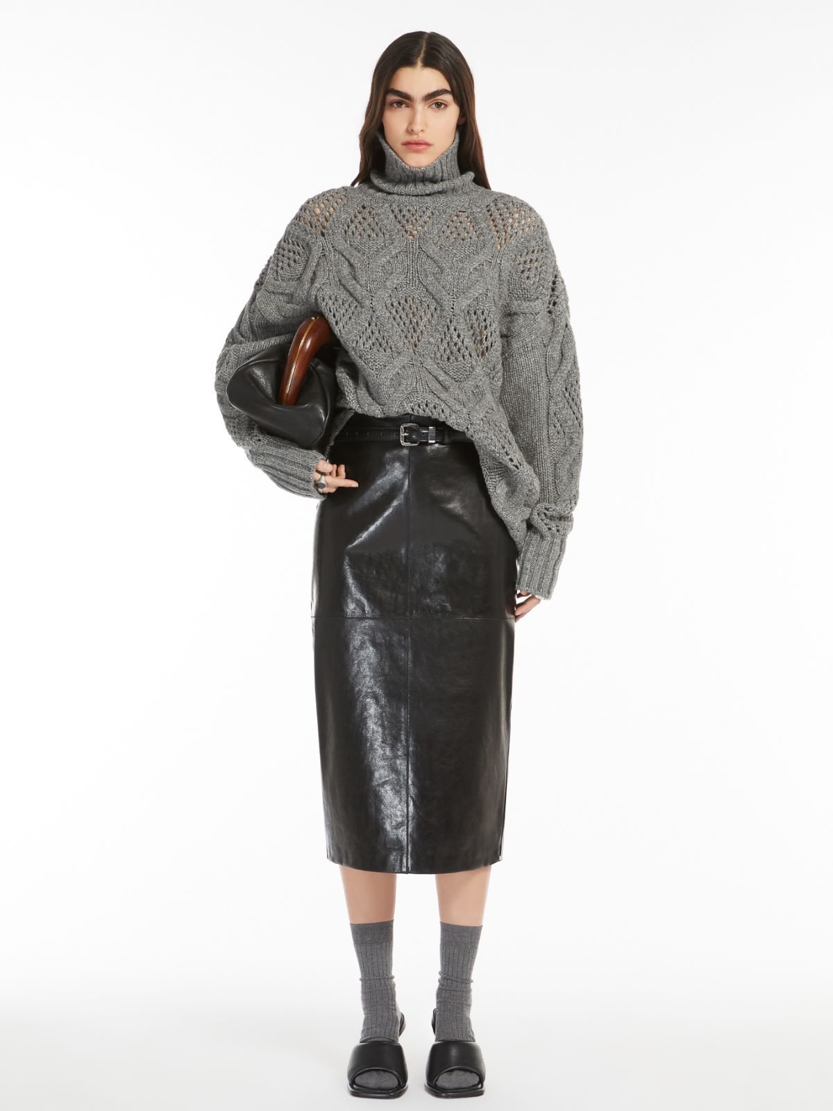 Nappa-leather midi skirt