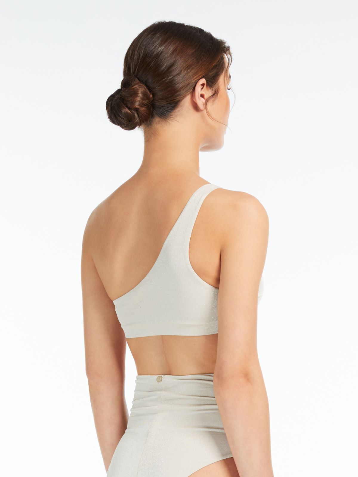 Jersey and lurex one-shoulder bikini top