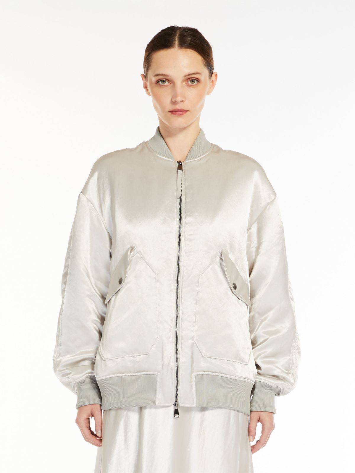 Oversized technical satin bomber jacket