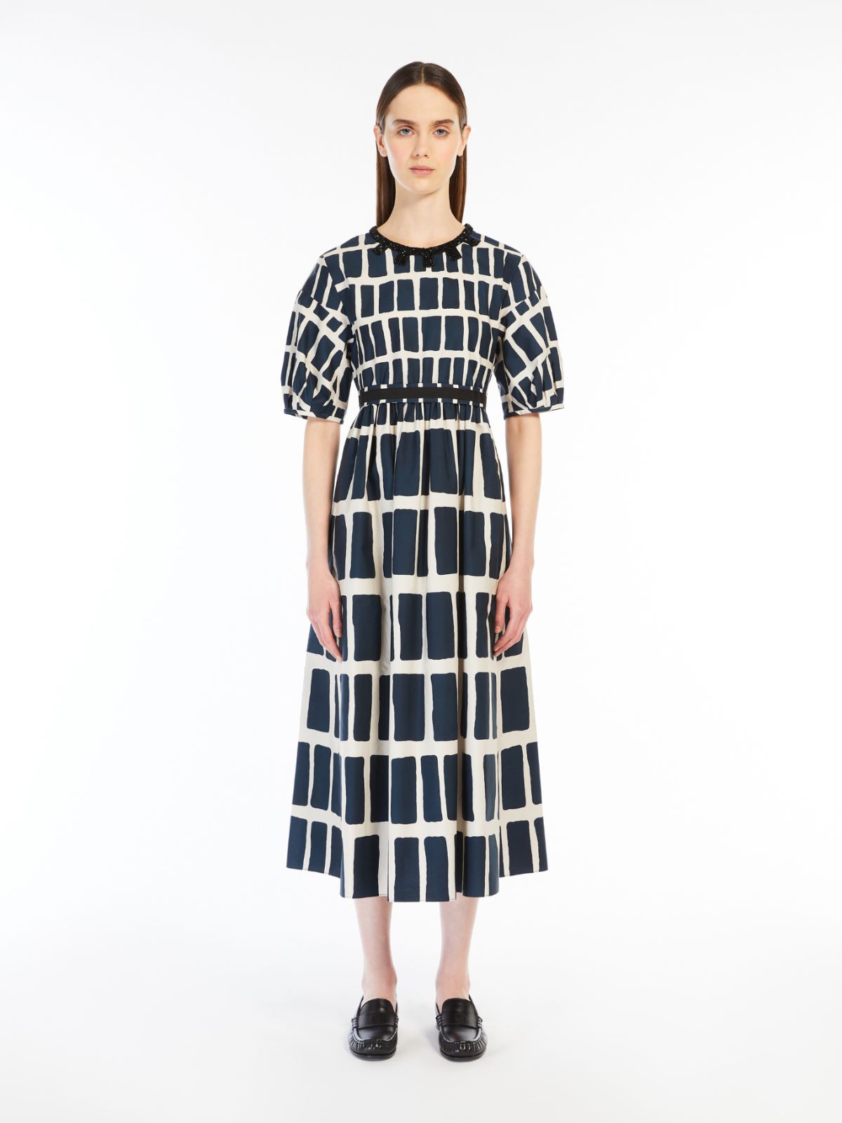 Midi dress in printed poplin