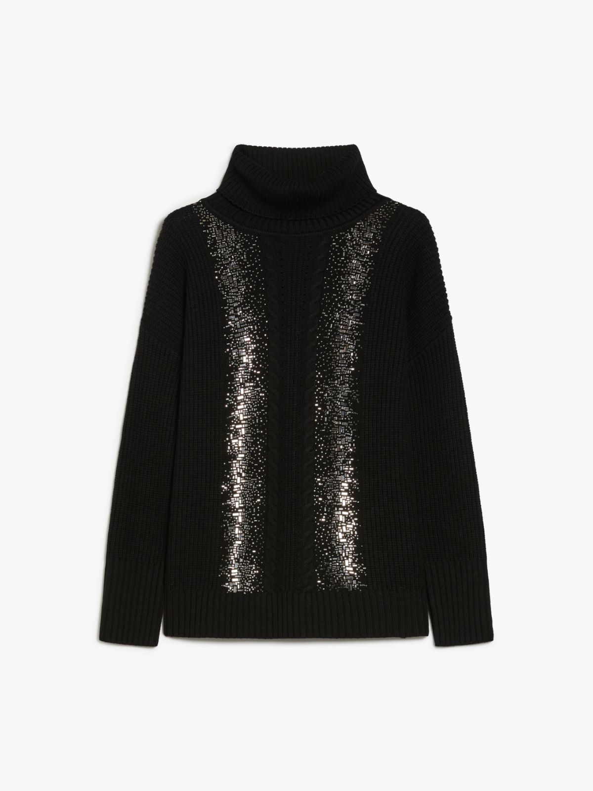 Rib-knit wool pullover with high neck