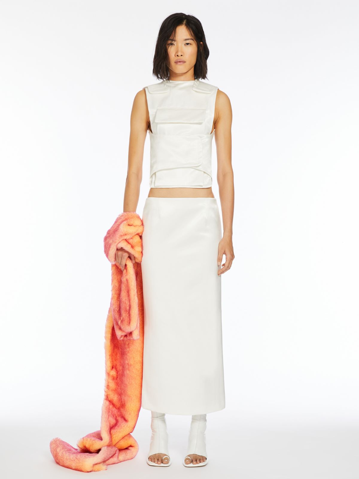 Technical satin long skirt