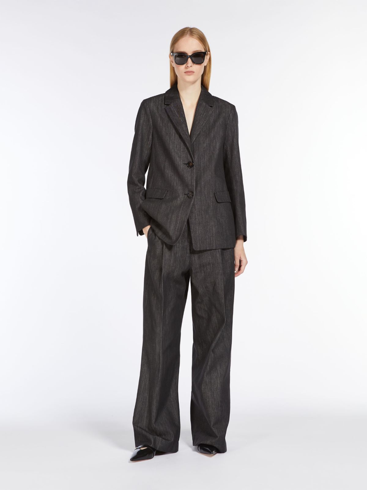 Denim-look cotton trousers