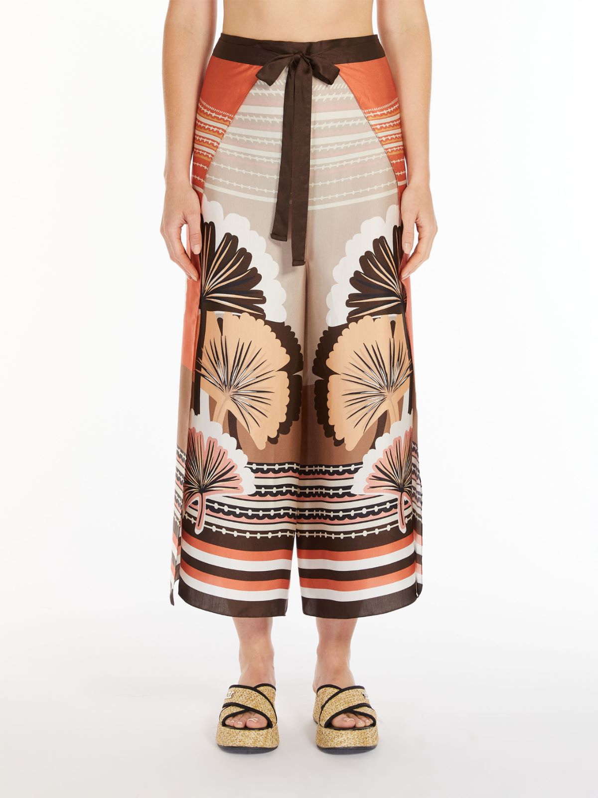 Printed satin pareo trousers