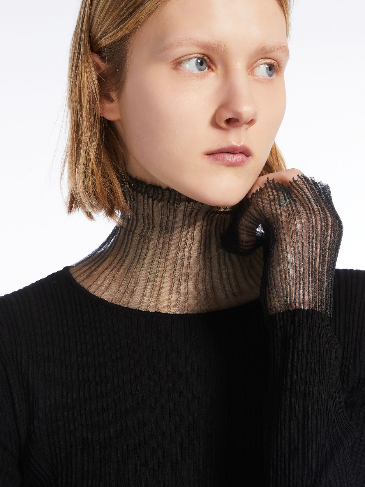 Directional rib mock-polo-neck sweater