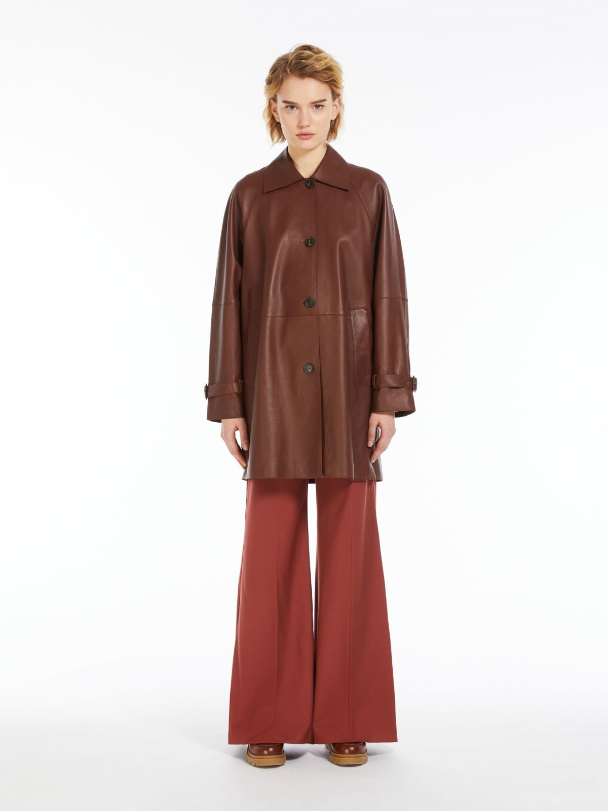 Nappa leather midi duster coat
