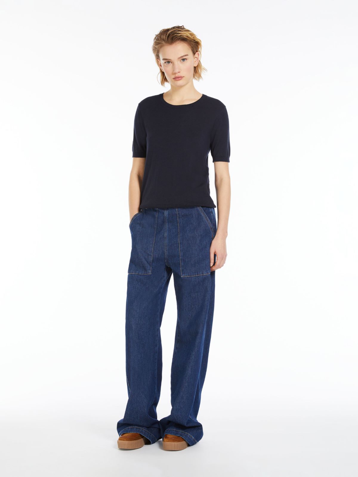 Silk and cotton yarn T-shirt