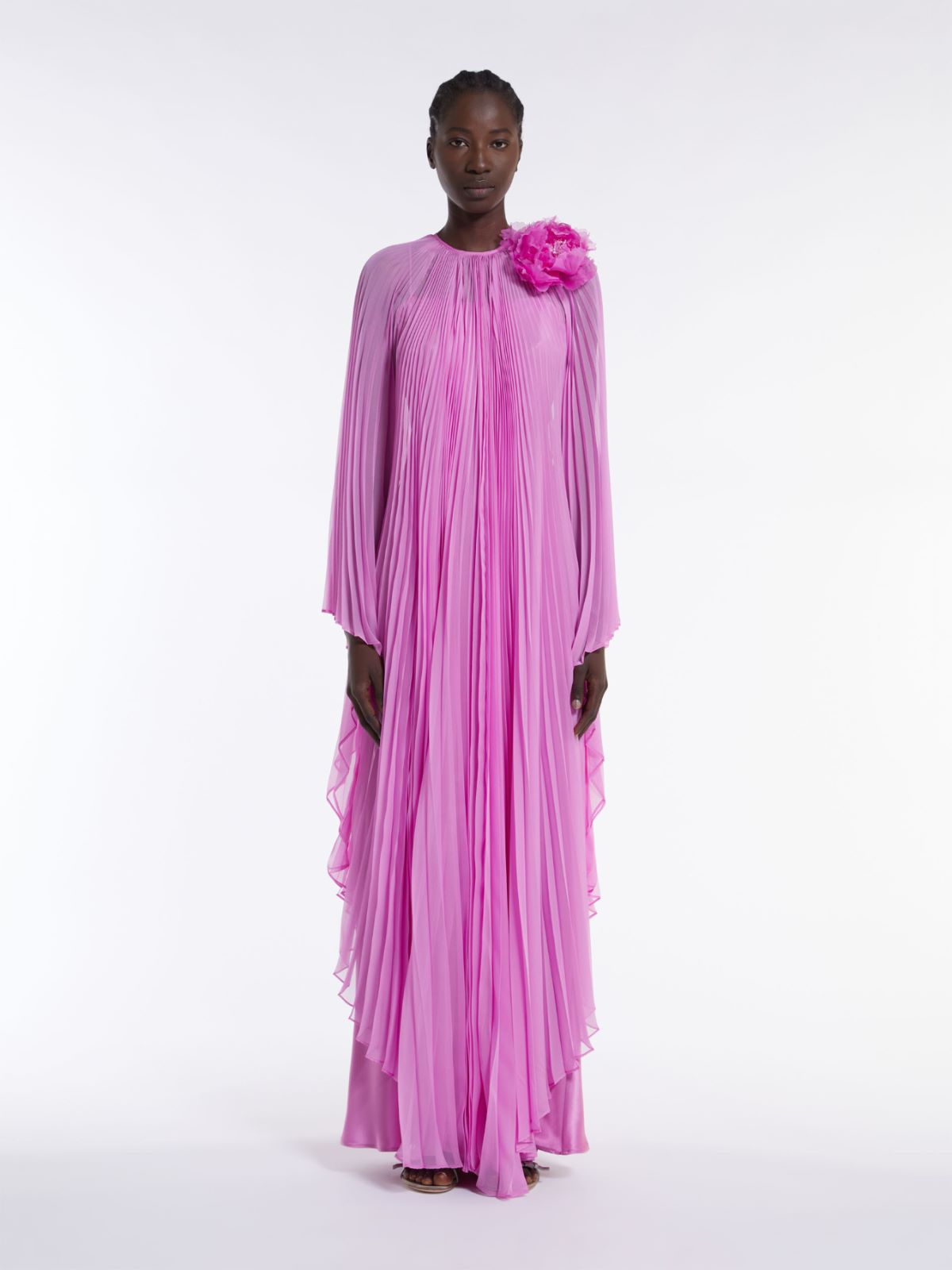 Pleated chiffon kaftan dress