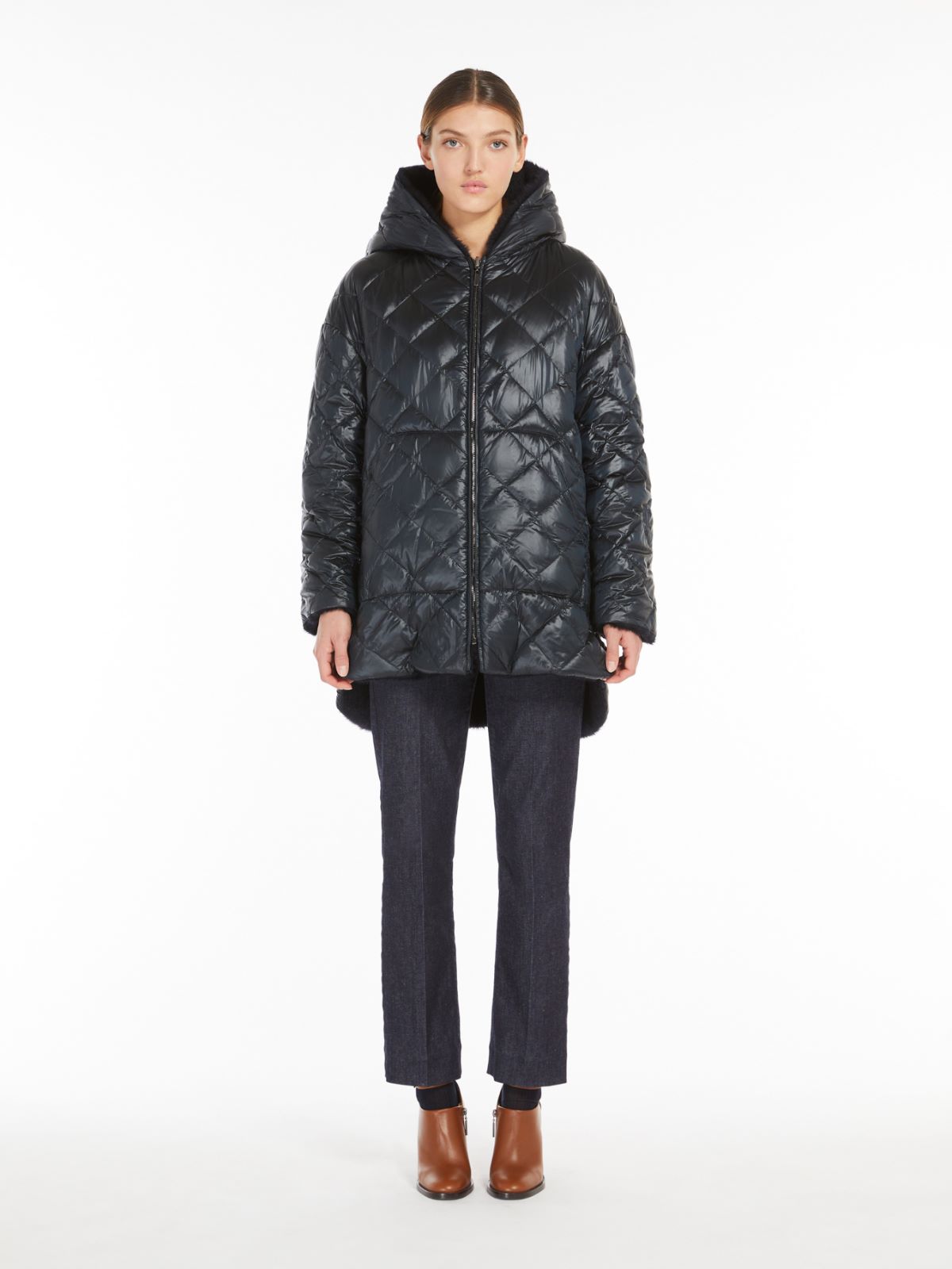 Reversible alpaca and wool down jacket