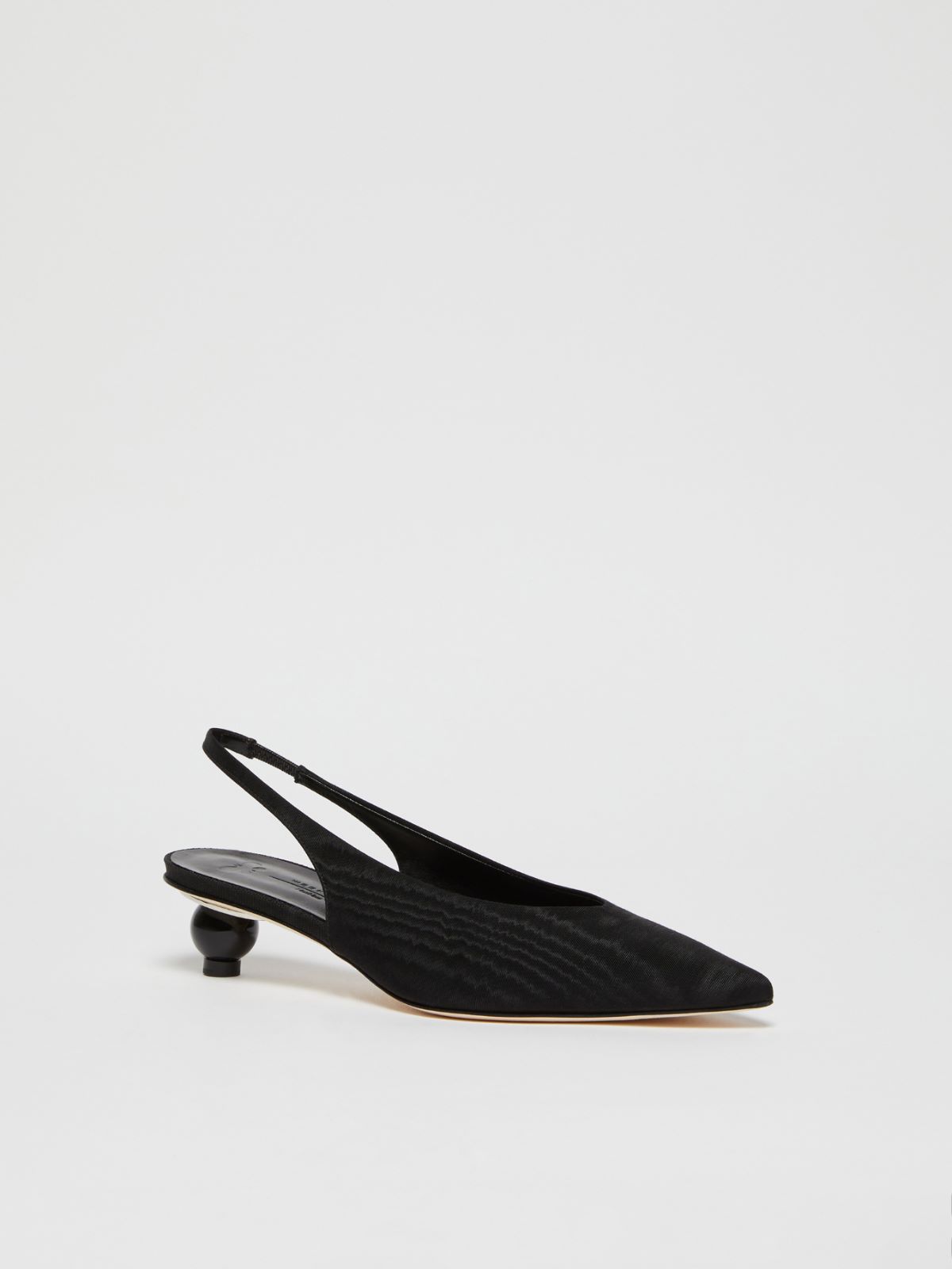Moiré slingbacks with bauble-shaped heels