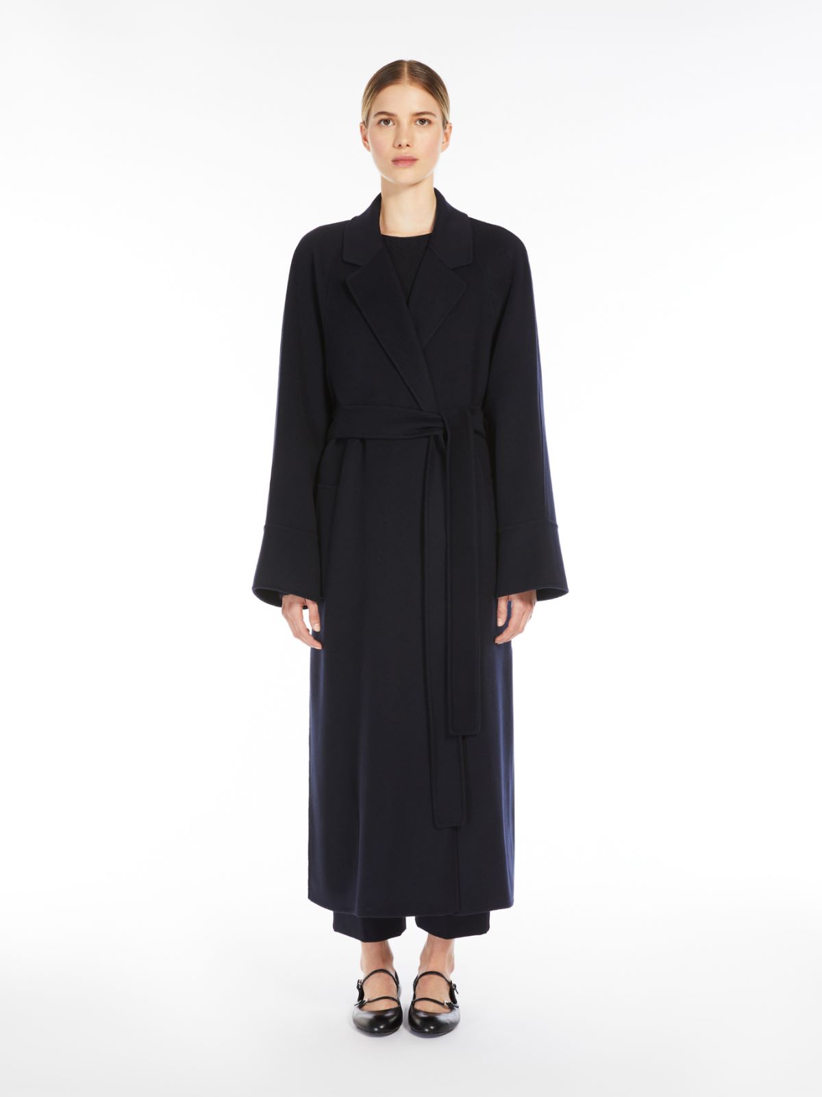 Double-faced wool coat with belt