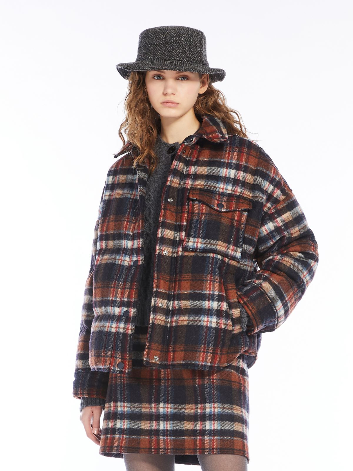 Chequered flannel down jacket