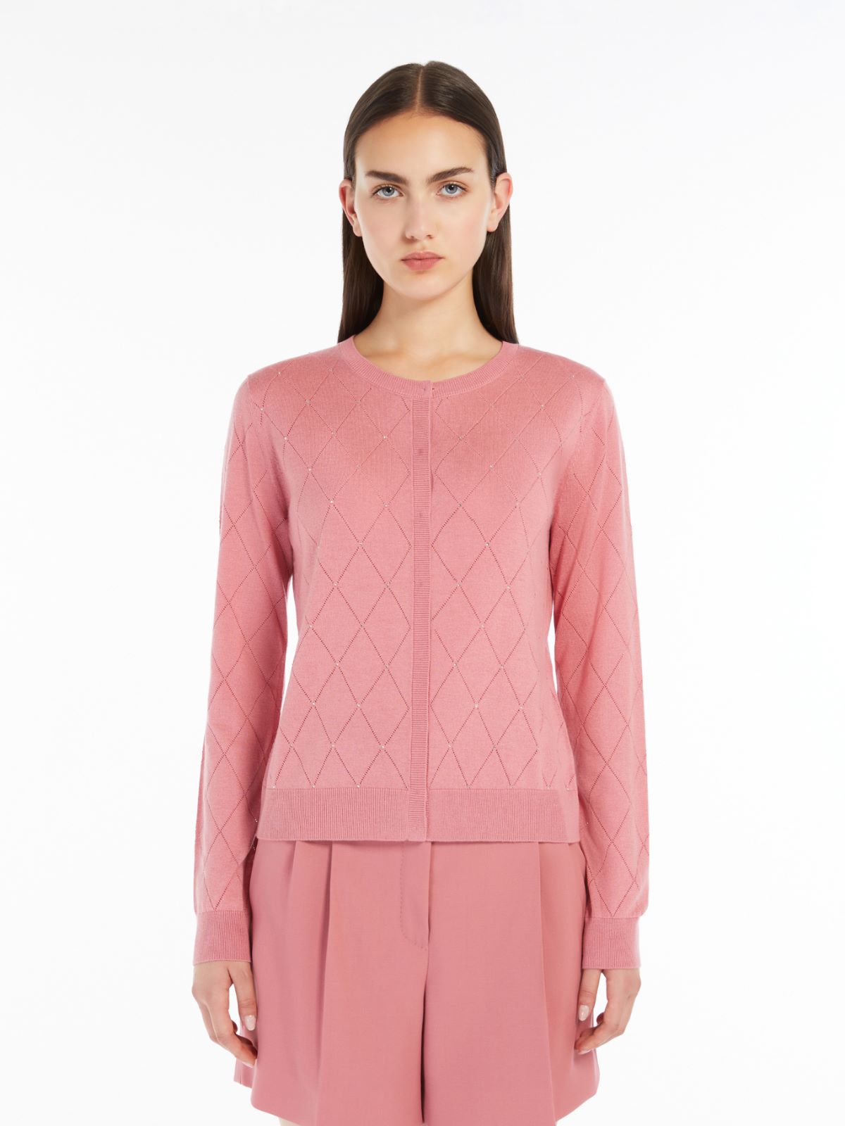 Silk and wool Argyle cardigan