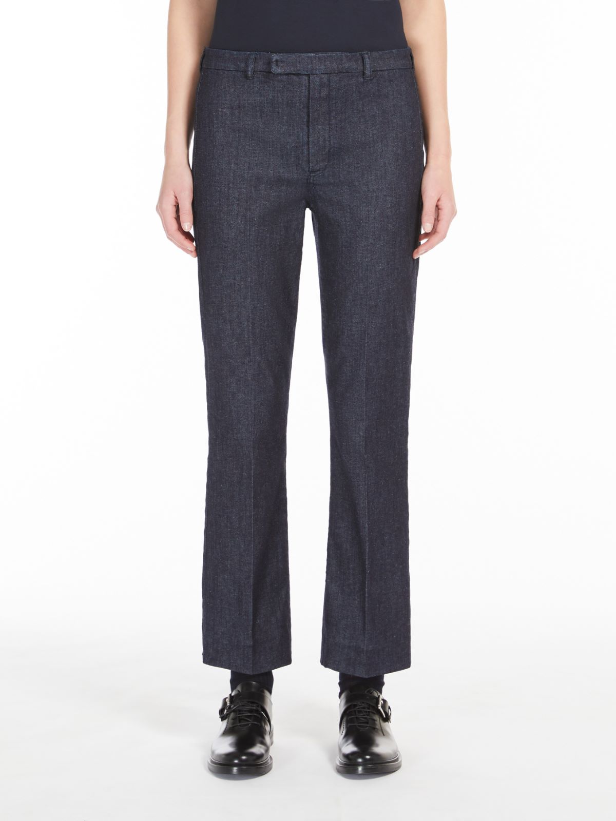 Flared denim trousers